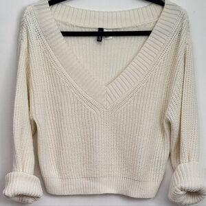 H&M Cream Acrylic Sweater, Size S' , Long sleeve w/ V-neck style.